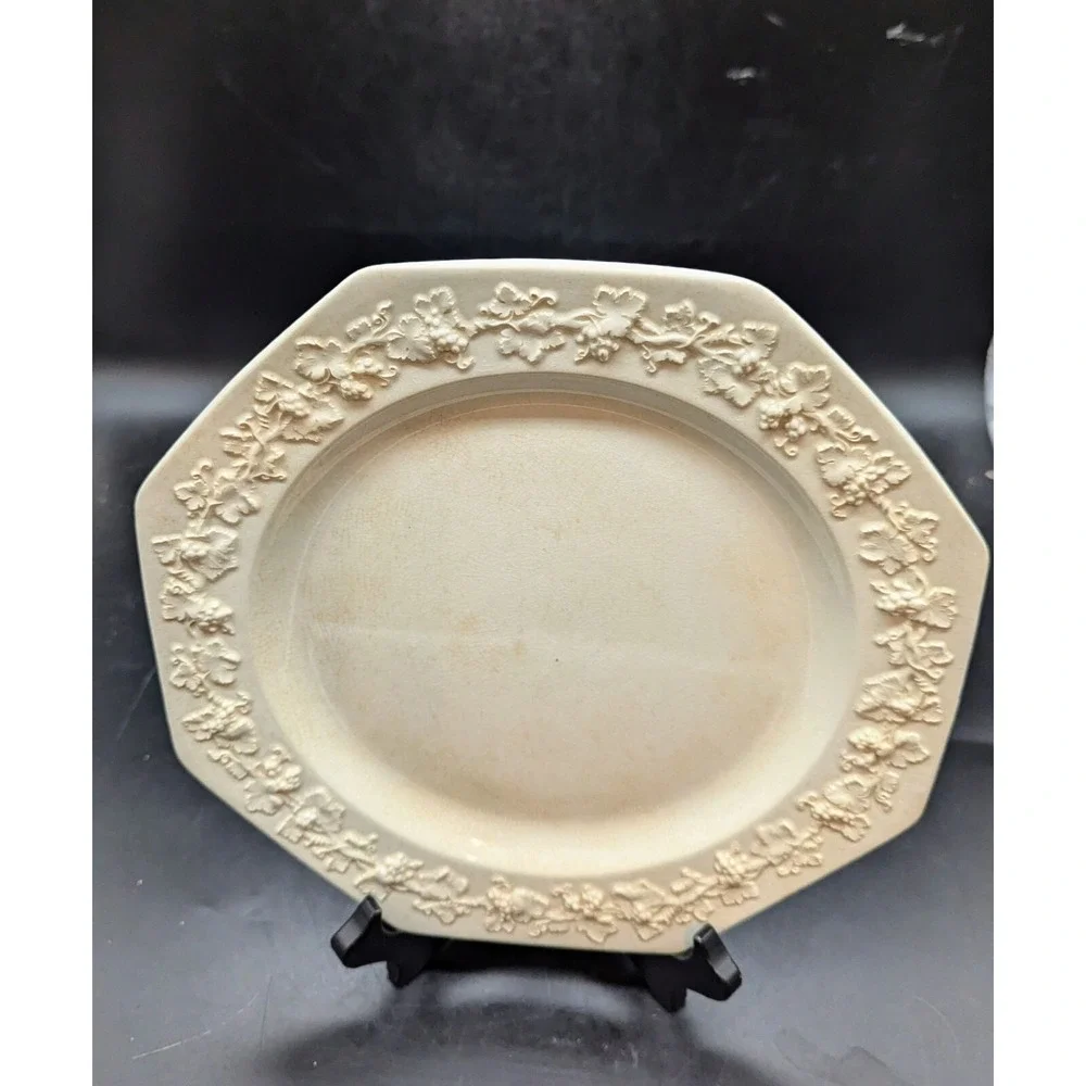 Set/5 Vintage Wedgwood Cream On Cream Octagonal Dinner Plate 9.5